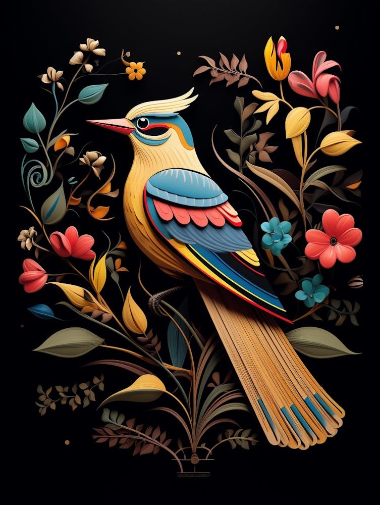 Folk Bird Illustration Cedar Waxwing 2