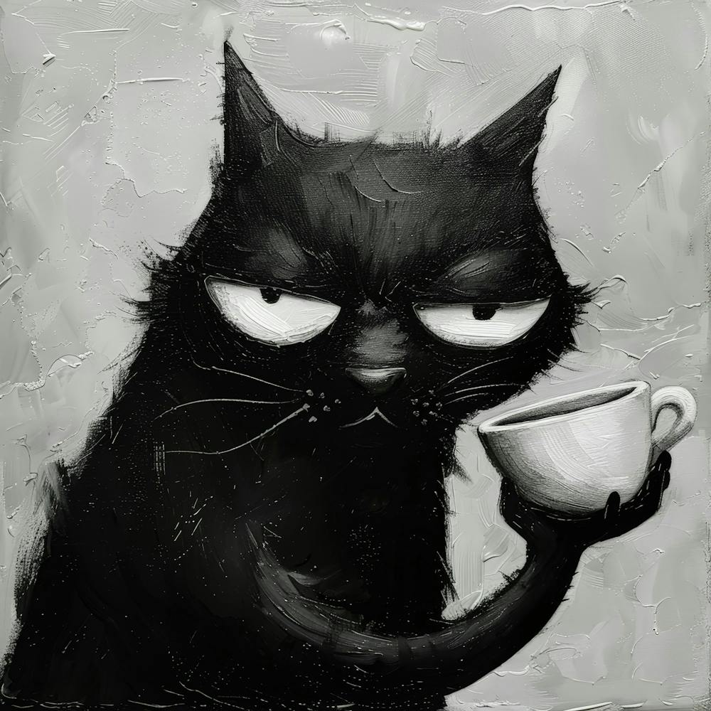 Black Cat With Coffee
