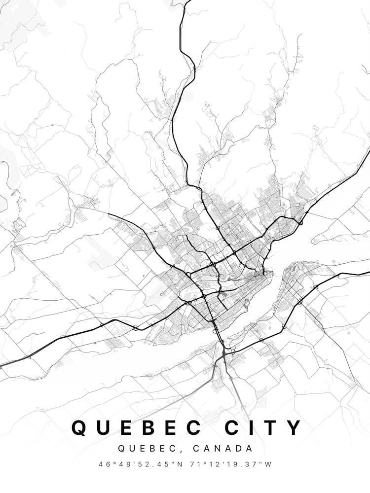 Quebec City Quebec Canada White Map