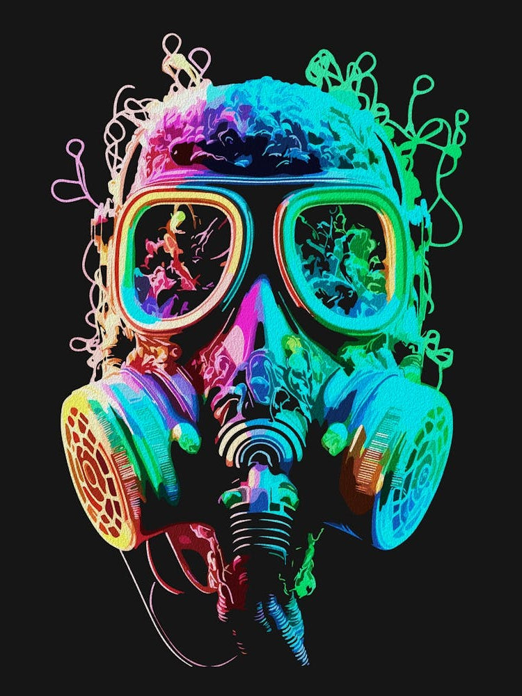 Neon Gas Mask Vibrant Chaos Art