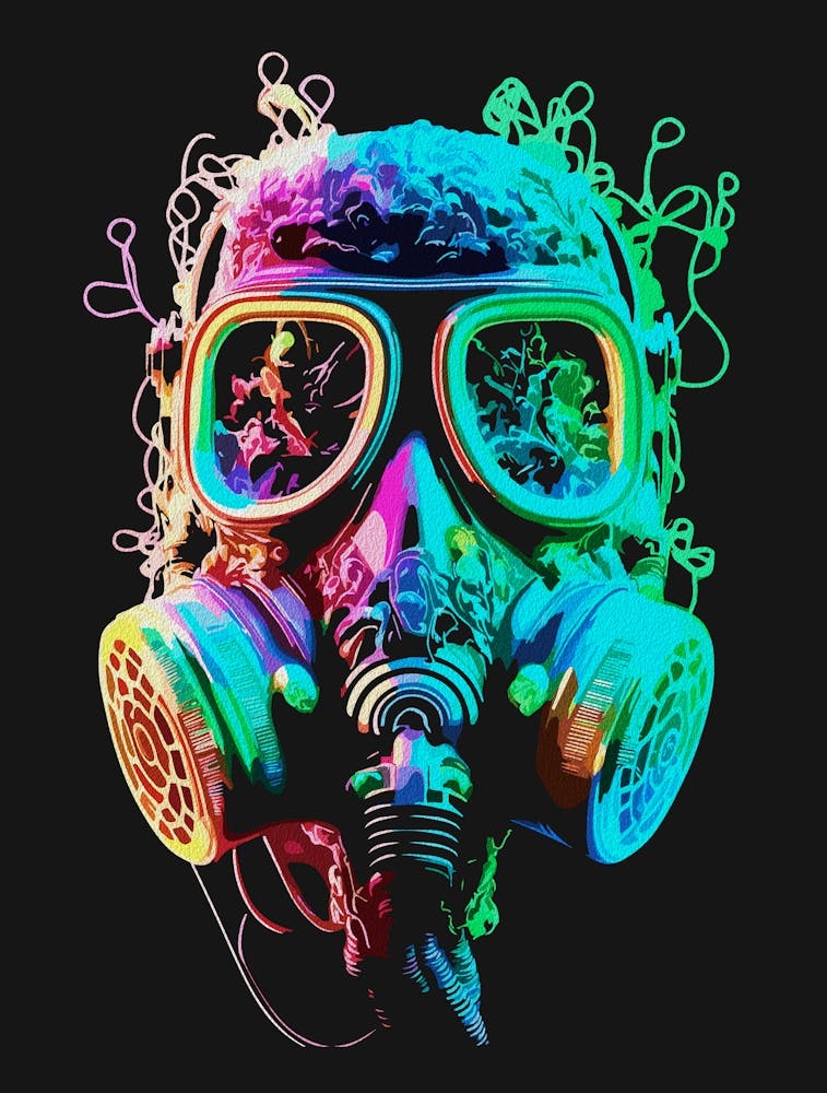 Neon Gas Mask Vibrant Chaos Art