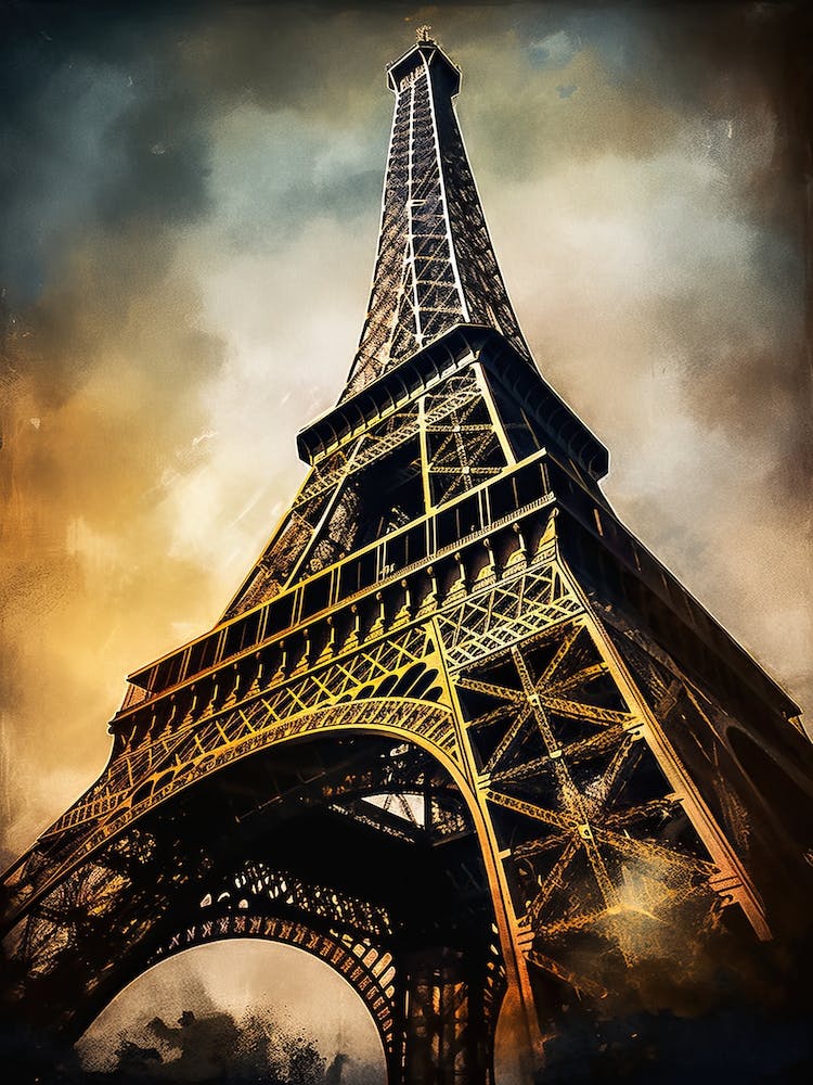 Eiffel Tower Paris France Oil Painting Style 12