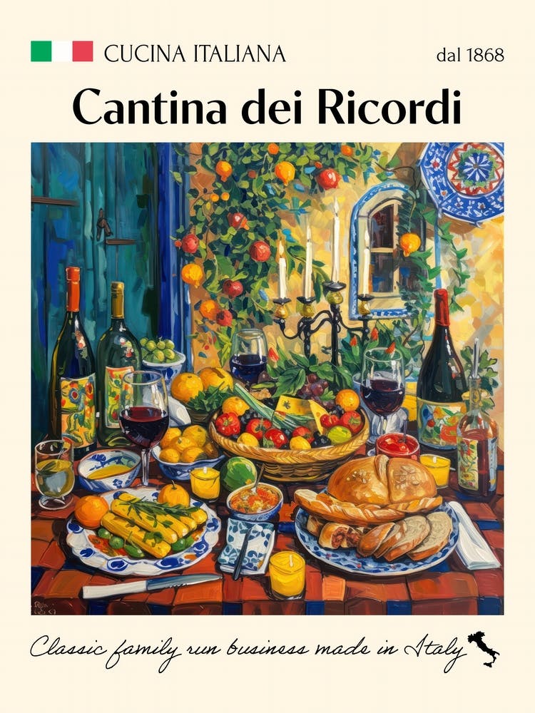 Cantina Dei Ricordi Trattoria Italian Poster Food Kitchen