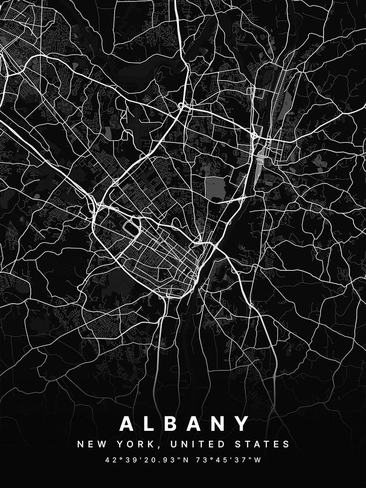 Albany New York NYC Black Map