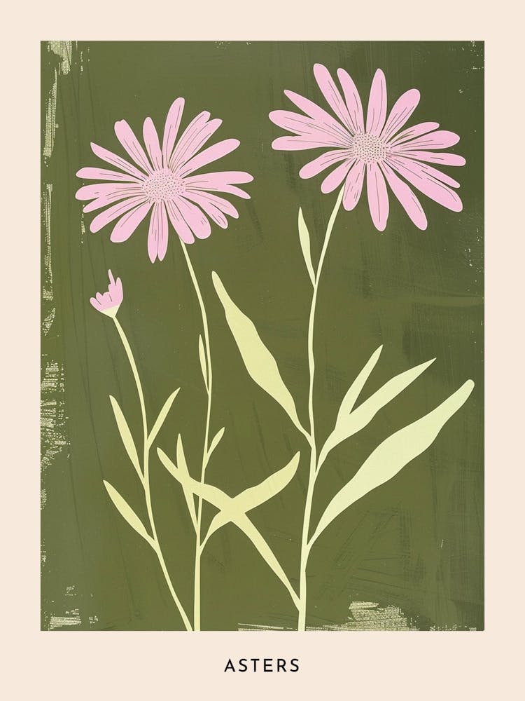 Pink & Green Asters 5 Flower Poster