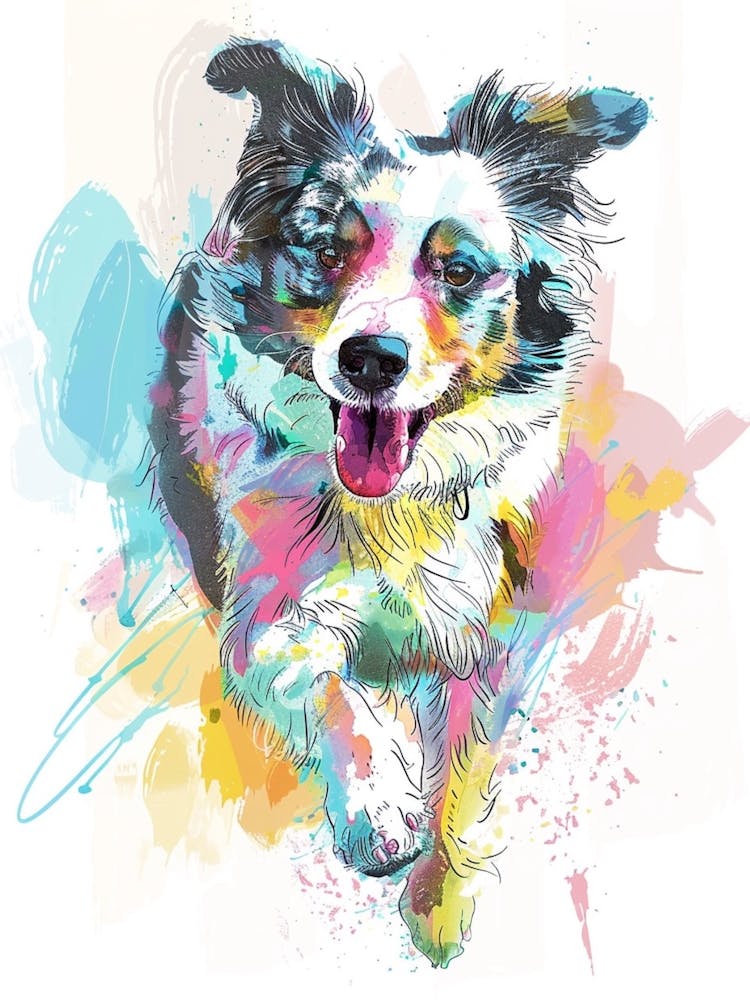 Collie Dog Pastel Line Painting 2