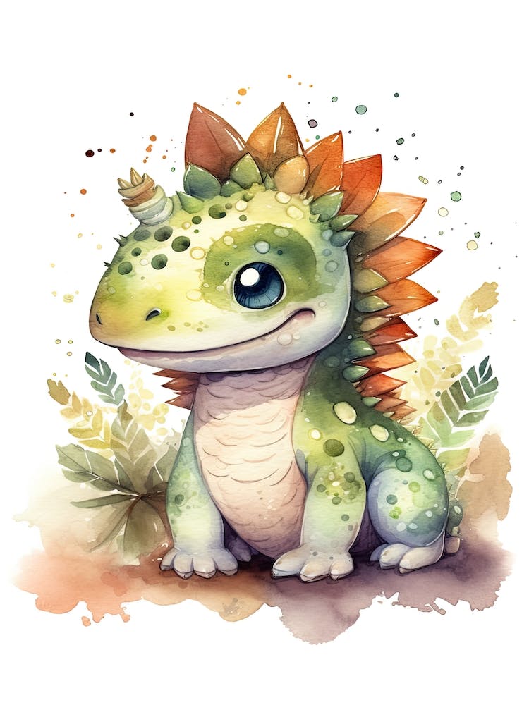 Stegoceras Cute Dinosaur Watercolour 2