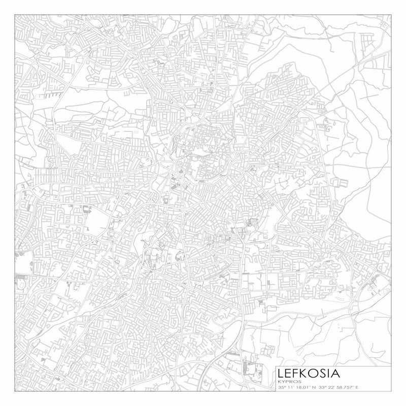 Lefkosia, Kypros, (Nicosia, Cyprus) City Map Black On White Blueprint Design