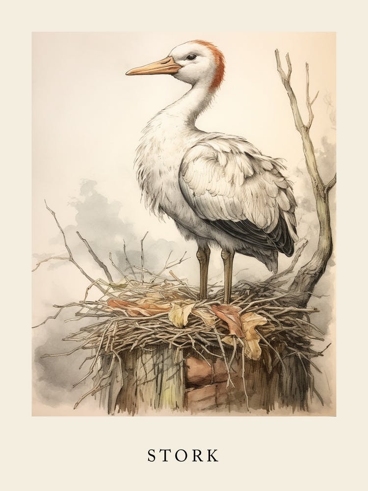 Beatrix Potter Inspired  Animal Watercolour Stork 3