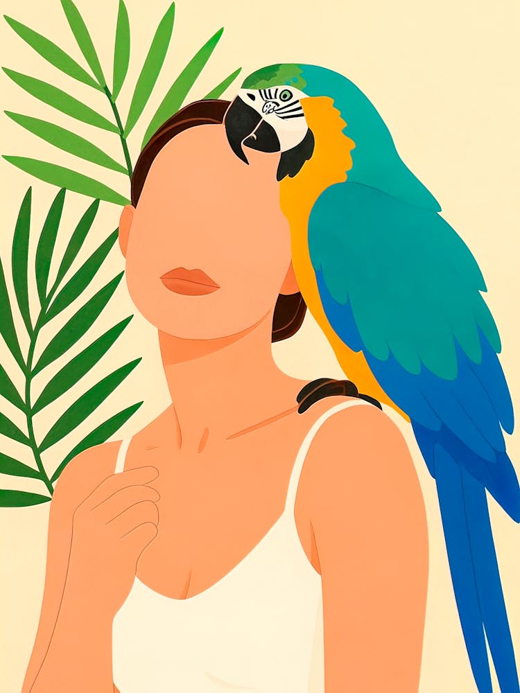 Parrot On A Woman'S Head