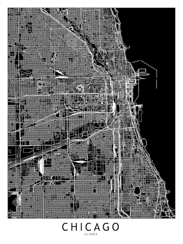 Chicago Black And White Map