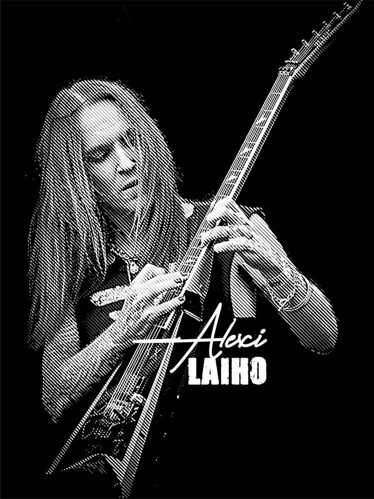 Alexi Laiho Musiker-Legende Schwarz-Weiß-Strichzeichnung