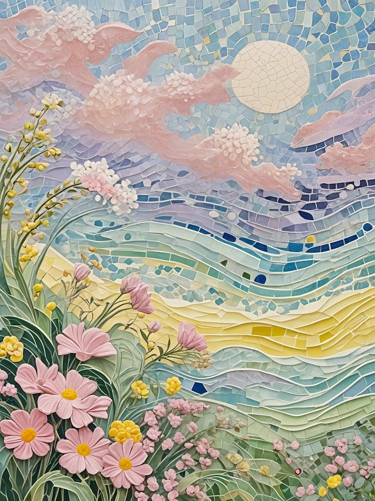 Mosaik aus Pastellwellen & Blumen