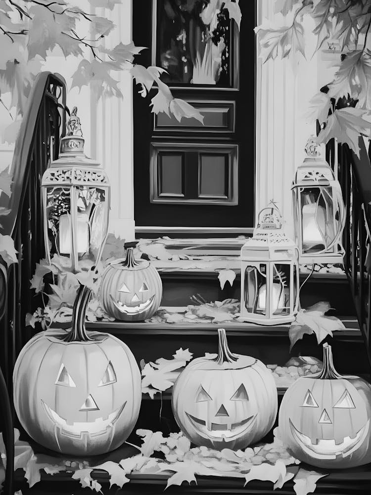 Halloween Pumpkins On The Steps