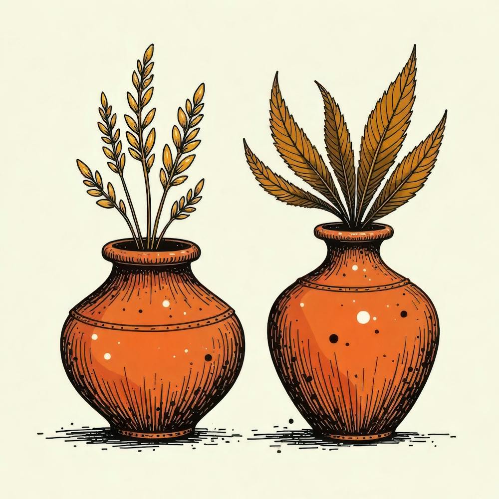 Two Vases With Wheat