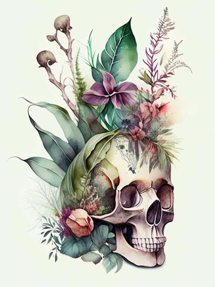 Skull With Watercolor Effects 1 Botanical