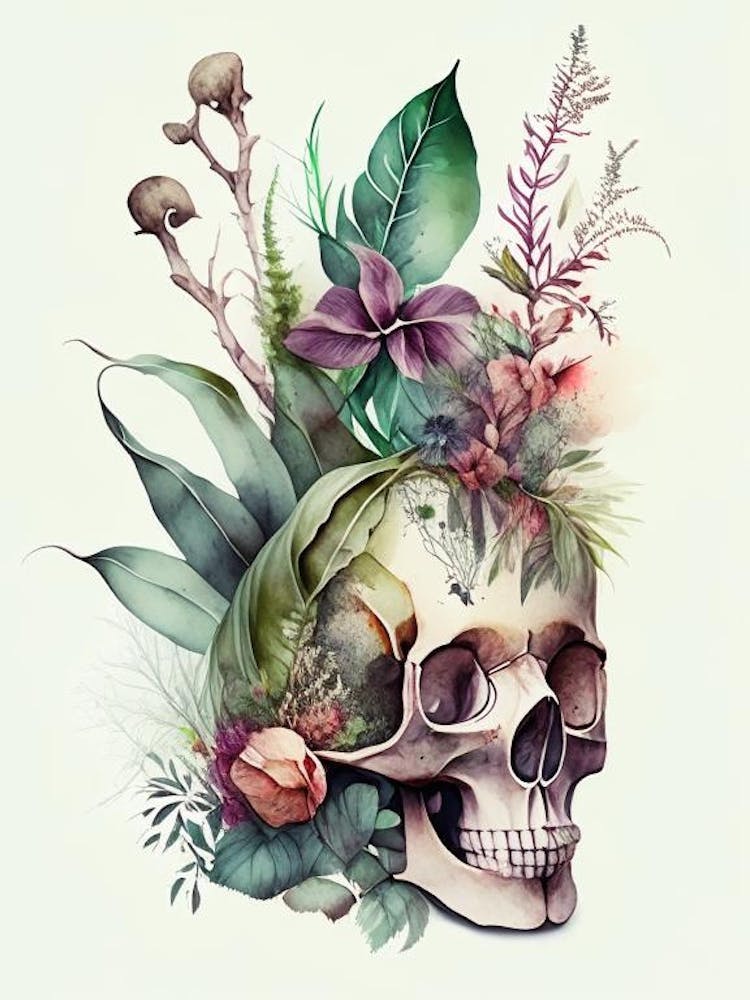 Skull With Watercolor Effects 1 Botanical