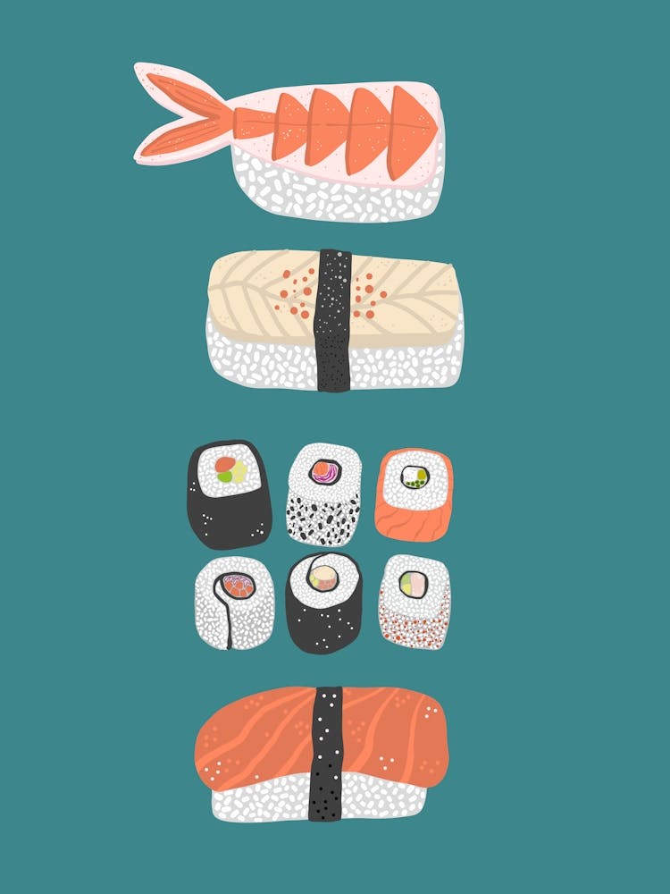 Stack of Japanese Sushi Nigiri Maki Roll Food Art