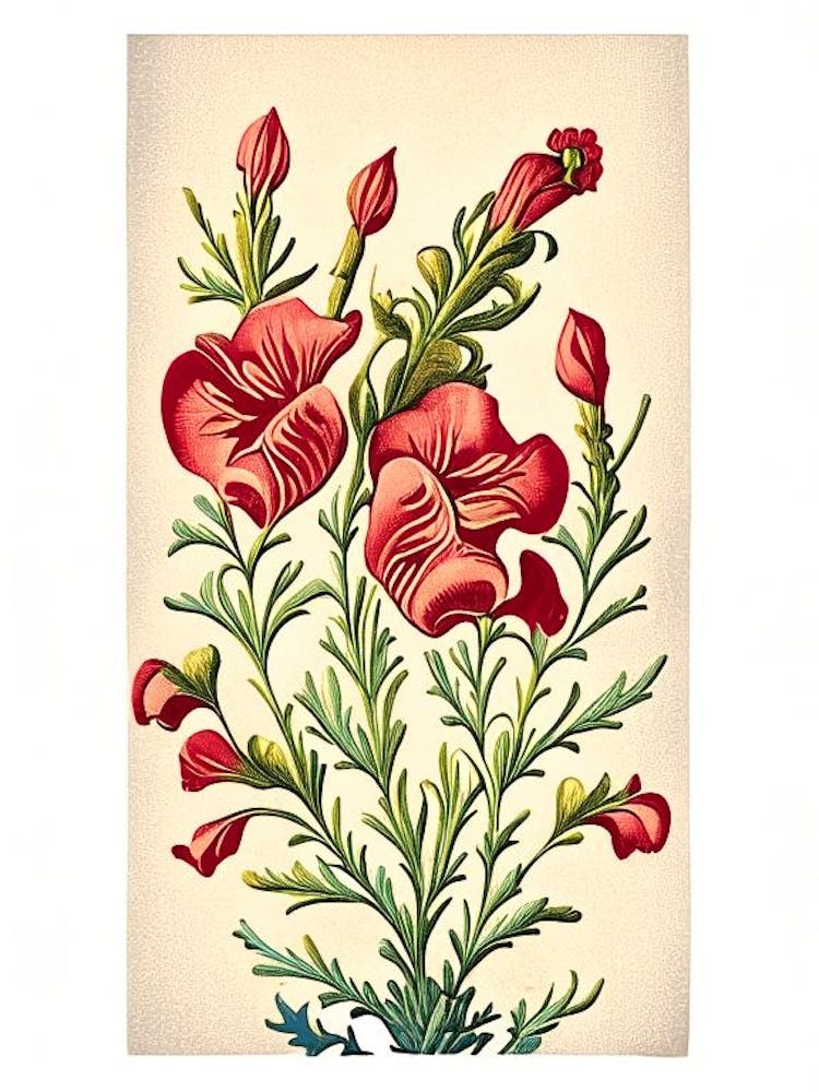 Snapdragon 3 Floral Botanical Vintage Poster Flower