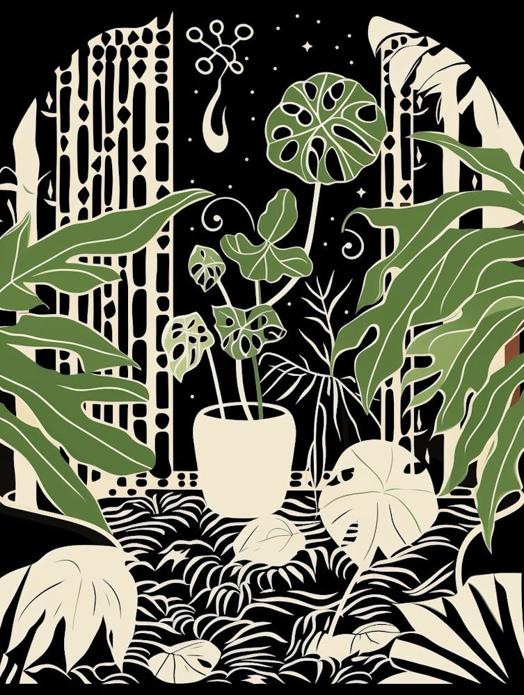 B&W Plant Illustration Swiss Cheese Plant 1