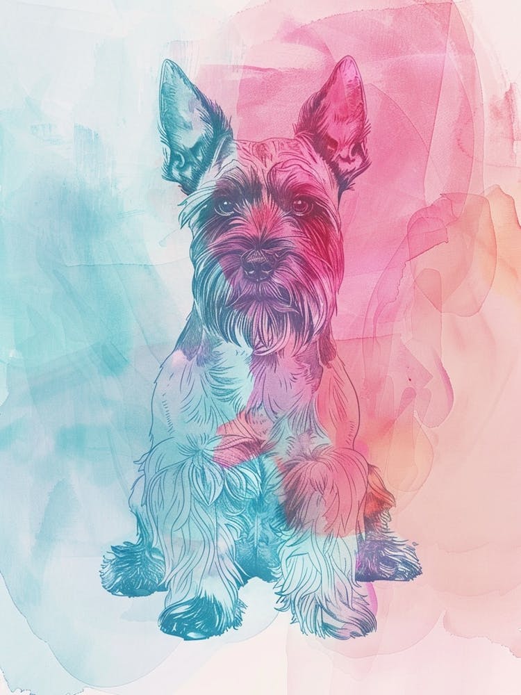 Pastel Miniature Schnauzer Dog Watercolour Line Illustration 3