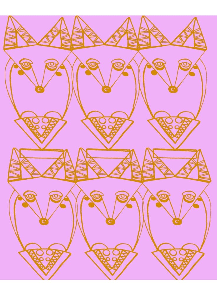 Wolf and Friends- Pink Orange Pattern