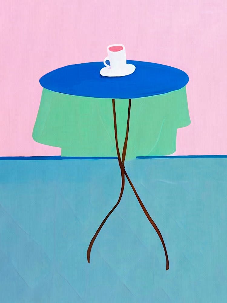 Café Table – Modern Abstract Coffee Cup Illustration in Blue and Pink