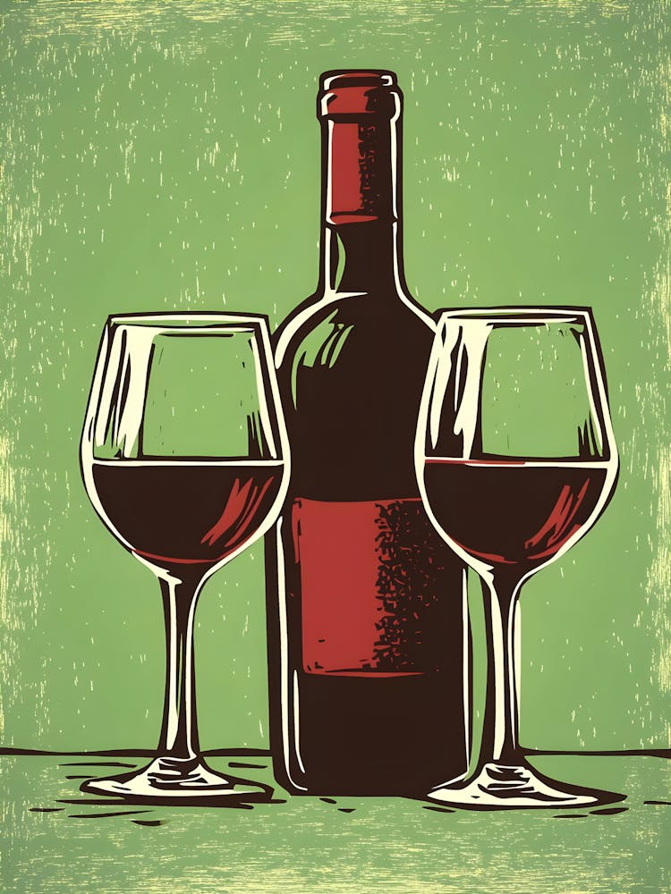 Vintage Wine Bottle And Glasses Vector