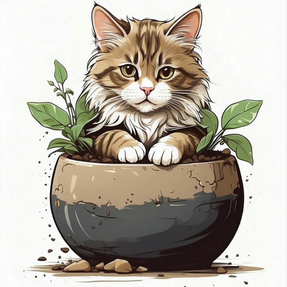 Cat In A Pot Canvas Art