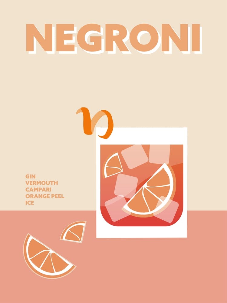 Negroni Cocktail Retro Pink Colourful Kitchen Bar Wall