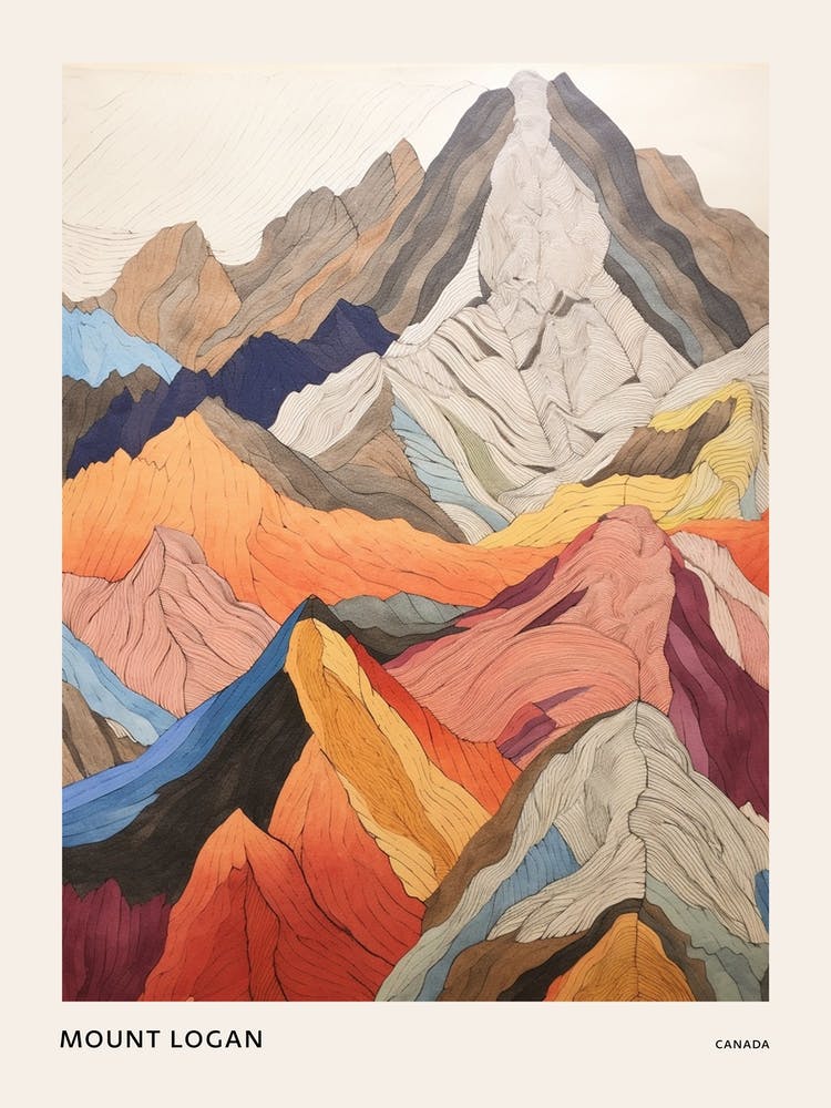 Mount Logan Canada 2 Colourful Mountain Illustration Poster
