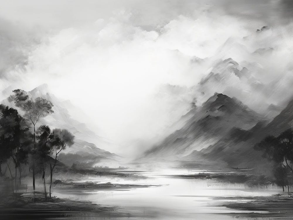 Ethereal Landscape Abstract Black And White 5