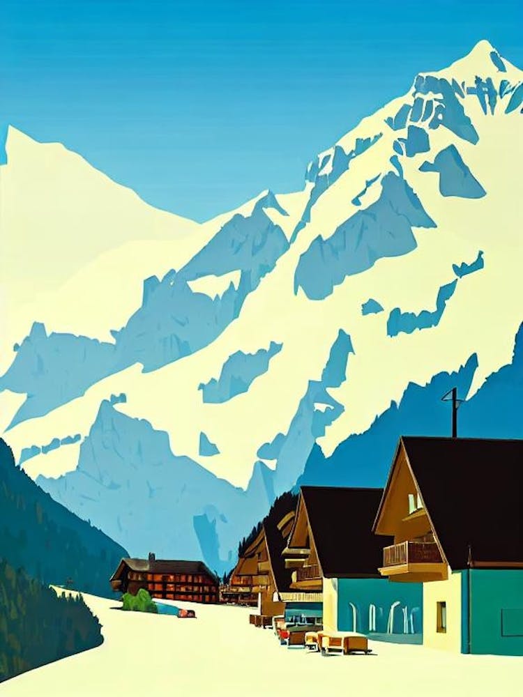 Engelberg 2, Switzerland Midcentury Vintage Skiing Poster