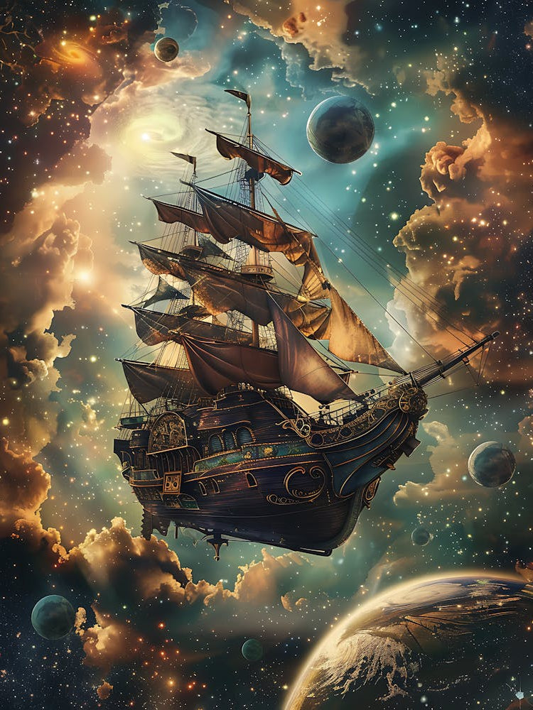 Fantasy Ship Floating in the Galaxy 21
