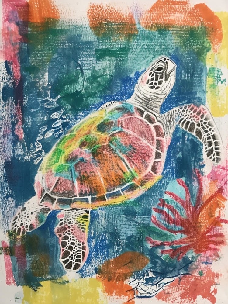 Rainbow Underwater Sea Turtle Crayon Scribble 1
