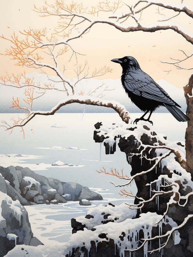Winter Bird Painting Raven 2