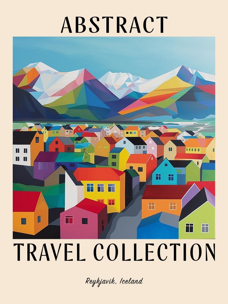 Abstract Travel Collection Poster Reykjavik Iceland 2