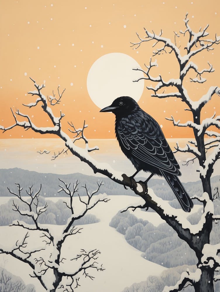 Winter Bird Painting Crow 4