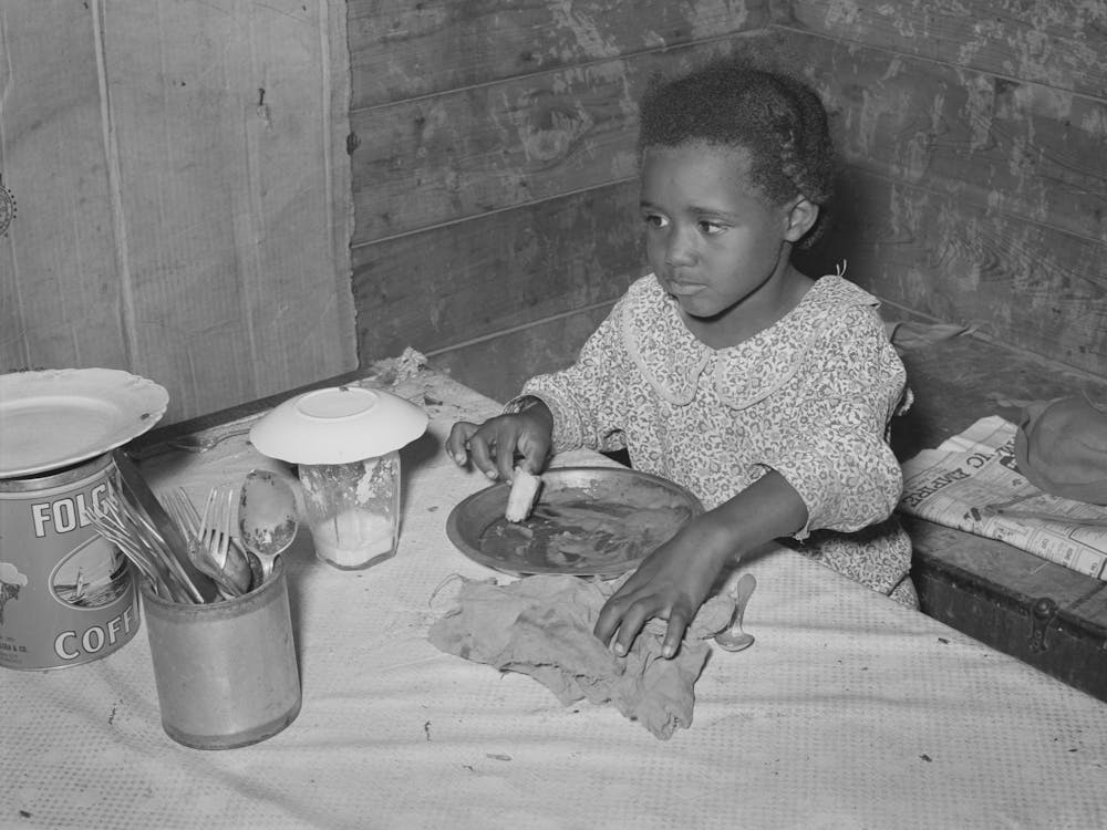 Daughter Of Tenant Farmer Eating Bread And Flour Gravy For Dinner, Wagoner County, Oklahoma By Russell Lee