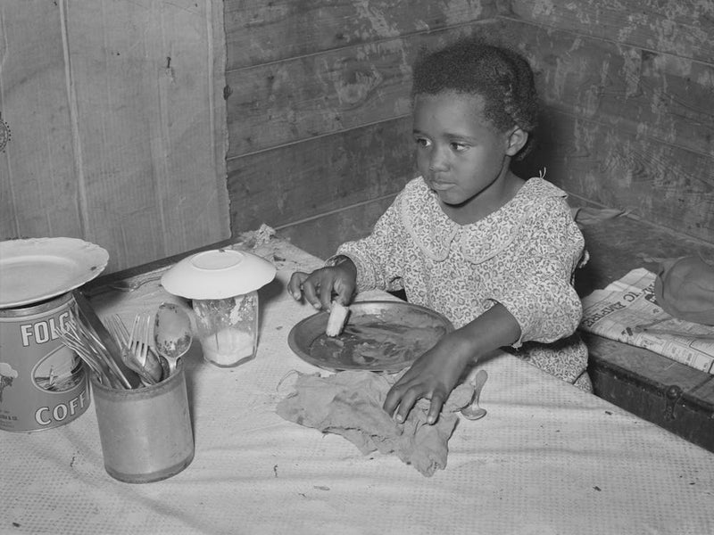 Daughter Of Tenant Farmer Eating Bread And Flour Gravy For Dinner, Wagoner County, Oklahoma By Russell Lee