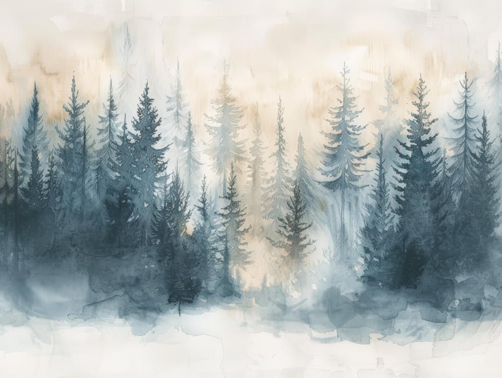 Watercolor Of Pine Trees