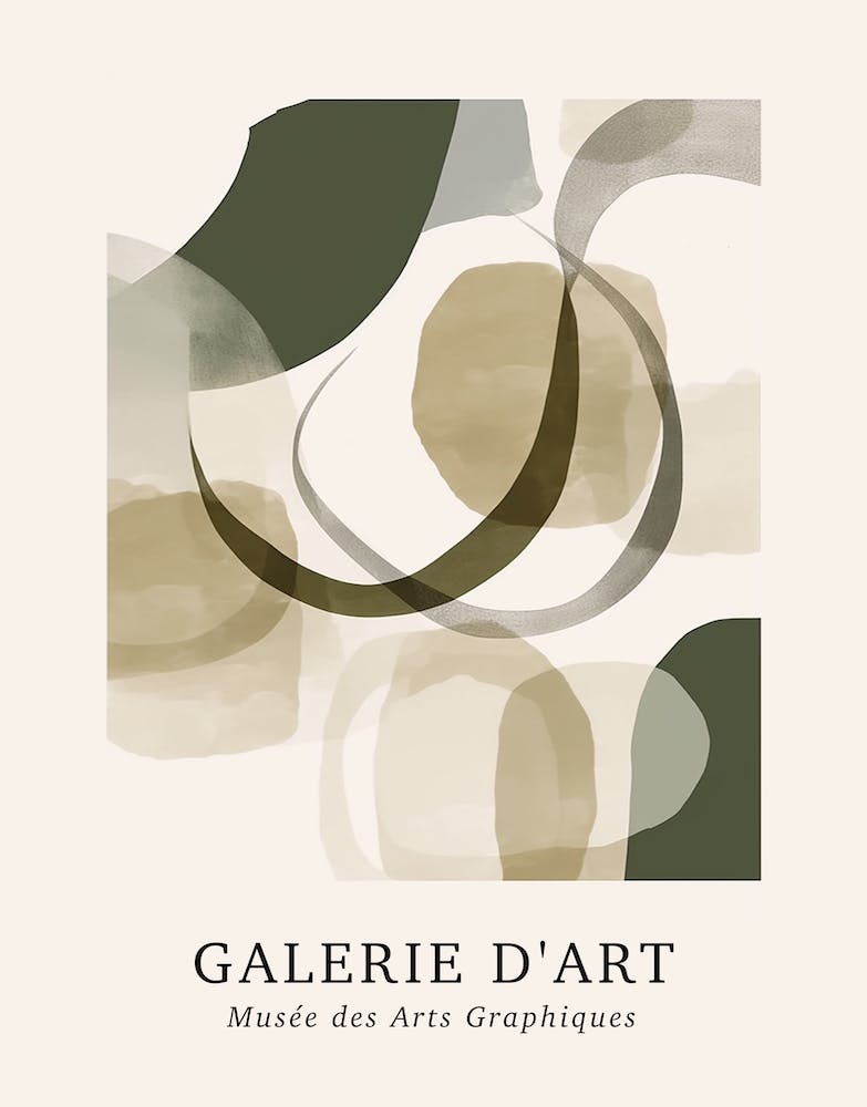 Galerie D'Art Abstract Abstract Circles Beige Green 1
