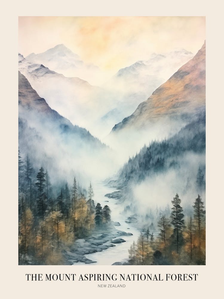 Autumn Forest Landscape The Mount Aspiring National Forest New Zealand Poster