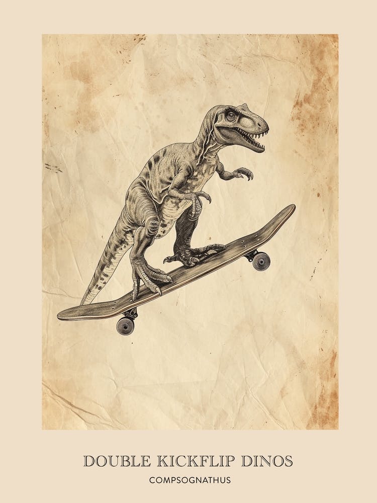 Compsognathus Vintage Dinosaur Poster 1
