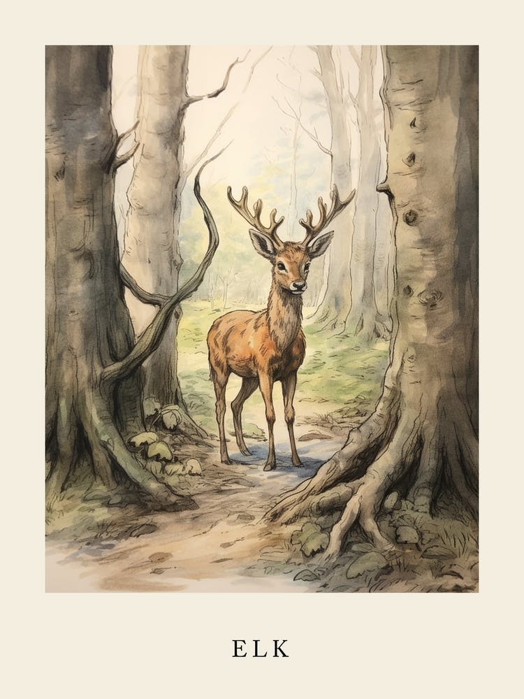 Beatrix Potter Inspired  Animal Watercolour Elk 4