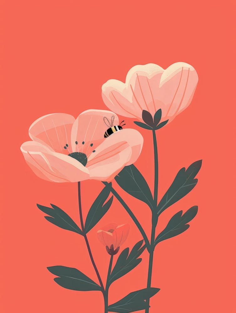 Pink Flowers And Bees