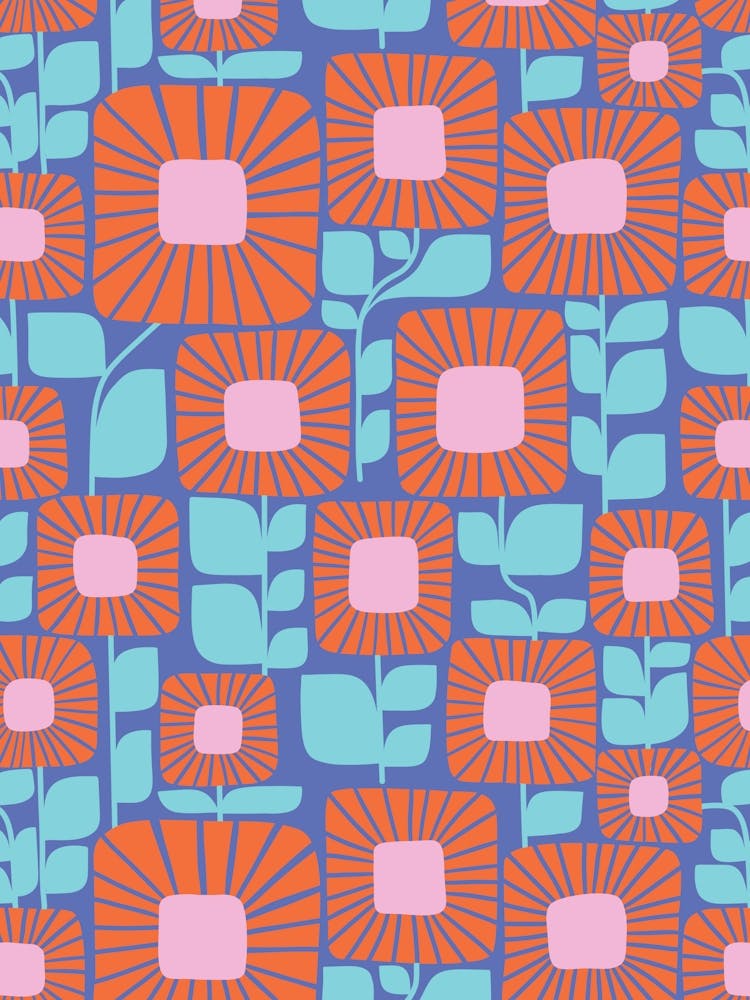 Abstract Flower Pattern Blue Red Pink