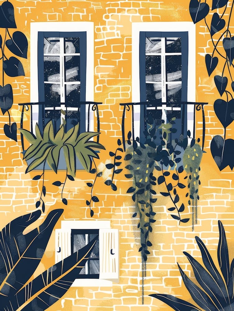 Yellow House With Plants