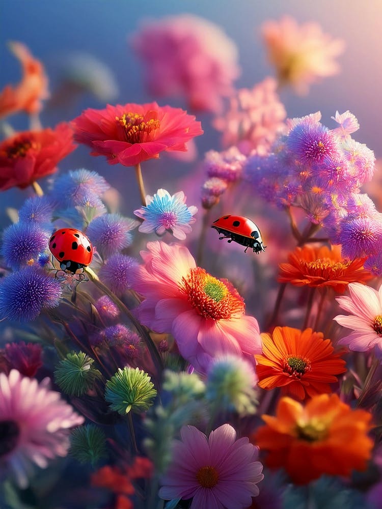 Ladybugs And Flowers