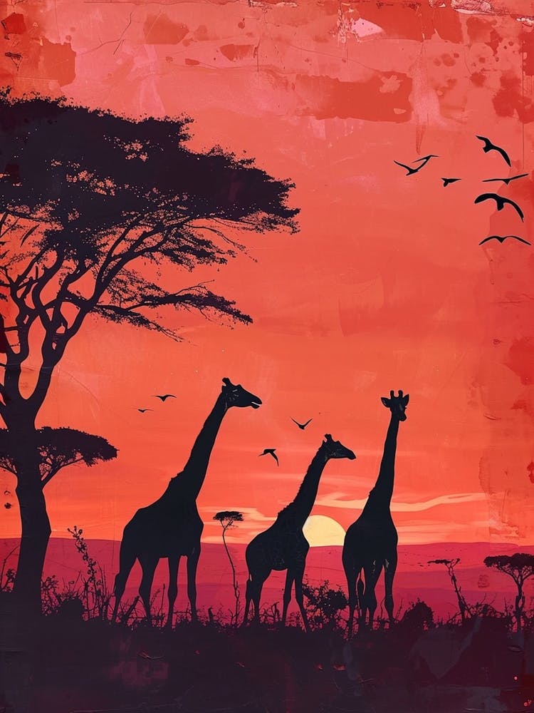 Giraffe Red Sunset Silhouette 4